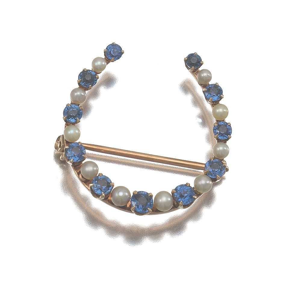 Ladies' Victorian Gold, Blue Sapphire and Seed Pearl Pin Brooch - Image 3 of 6