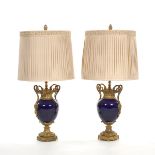 Pair of Gilt Bronze and Porcelain Louis XV Style Lamps