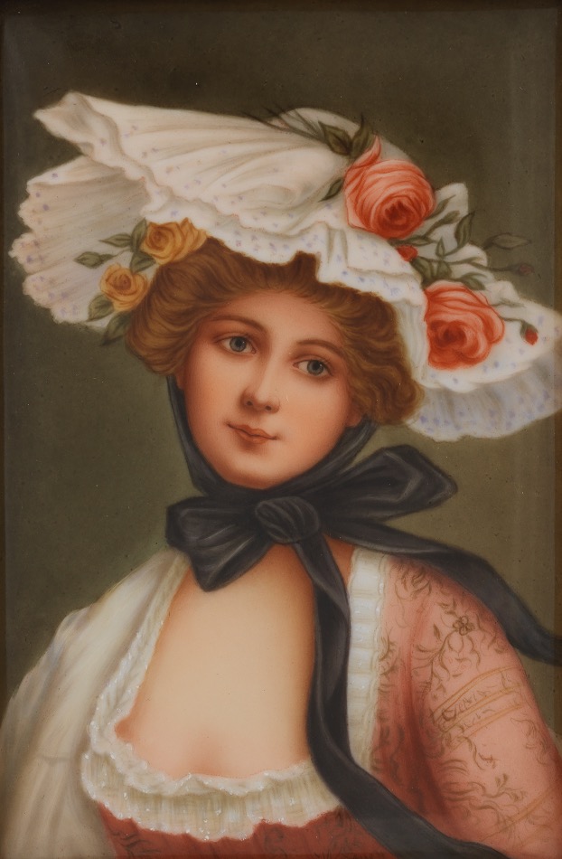 Hand Painted Hutschenreuther Porcelain Plaque, "Queen of the Roses", ca. Late 19th-Early 20th Centu