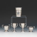 Russian Silver Cup and Four English Silver Miniature Trophies