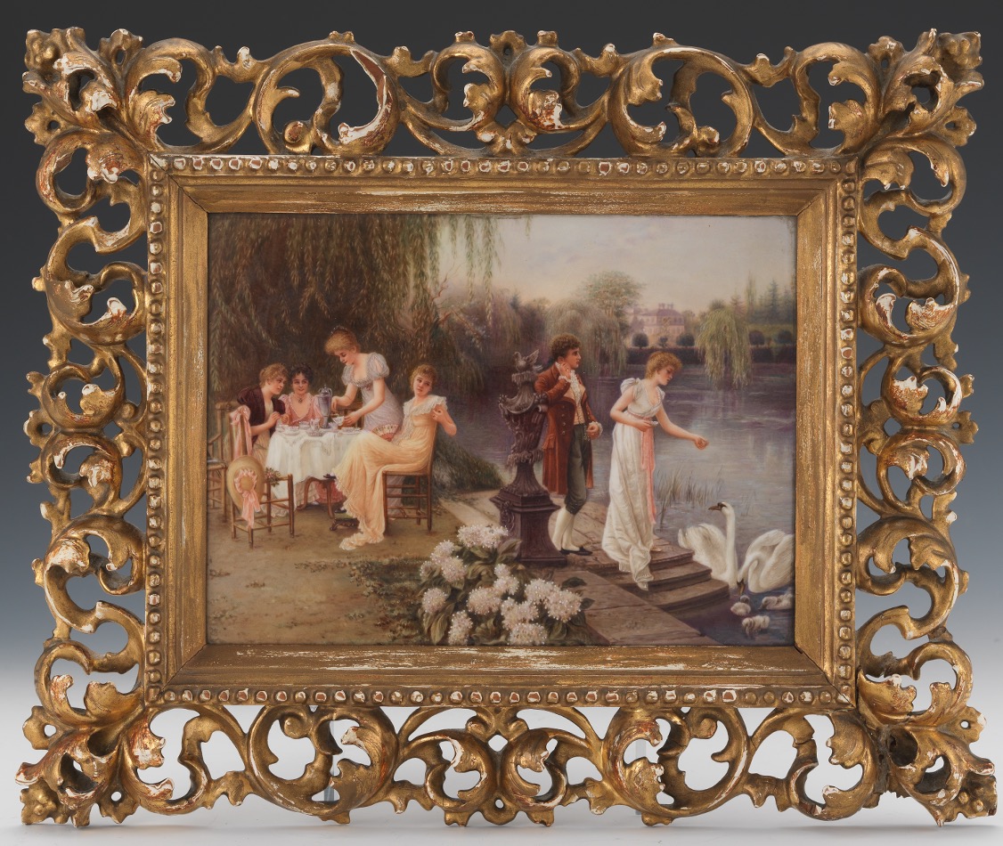 Rare KPM Porcelain Group Scene Wall Plaque in Carved Gilt Frame, ca. 19th Century - Image 2 of 3