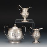 Two English Sterling Silver Creamers and Lidded Sugar Bowl by Peter L. Krider & Co. for Shreve, C