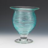 Turquoise over Clear Threaded Art Glass Vase, ca. Early 20th Century