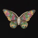 A Multi Gem Set Butterfly Brooch by Eli Frei