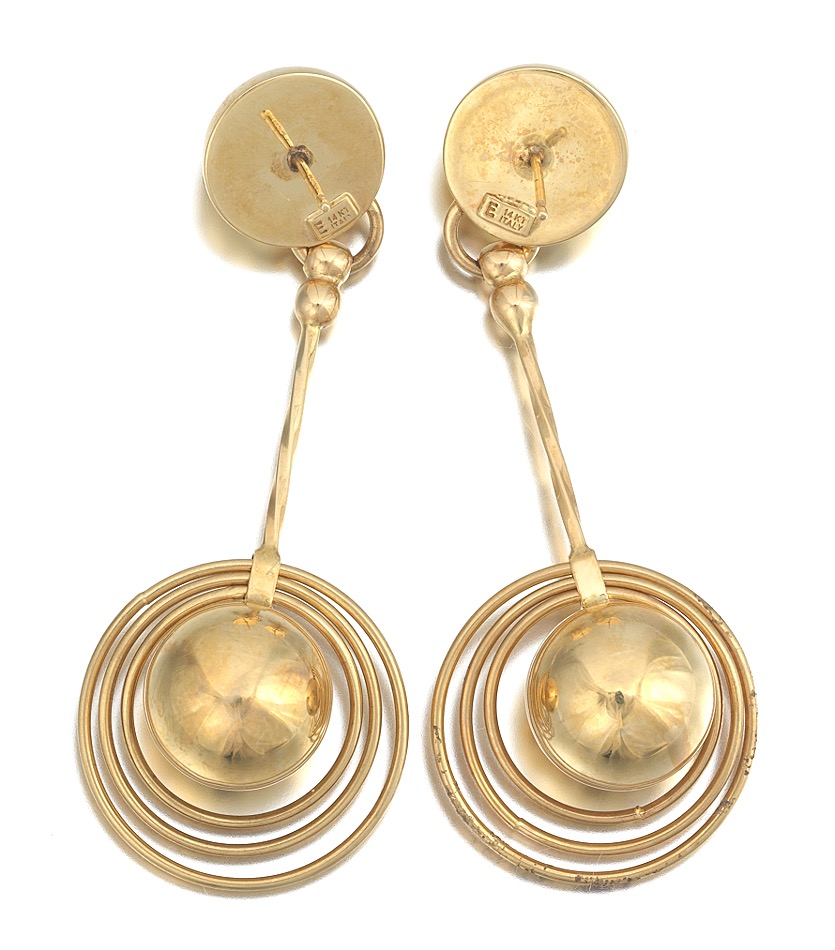 Pair of Saturn Style Gold Earrings - Image 4 of 6