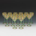 Thirteen Salivati Venetian Glass with Moser Decoration, Wine Glasses, ca. Early 20th Century