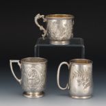 Three Victorian Sterling Silver Mugs, ca. 19th Century