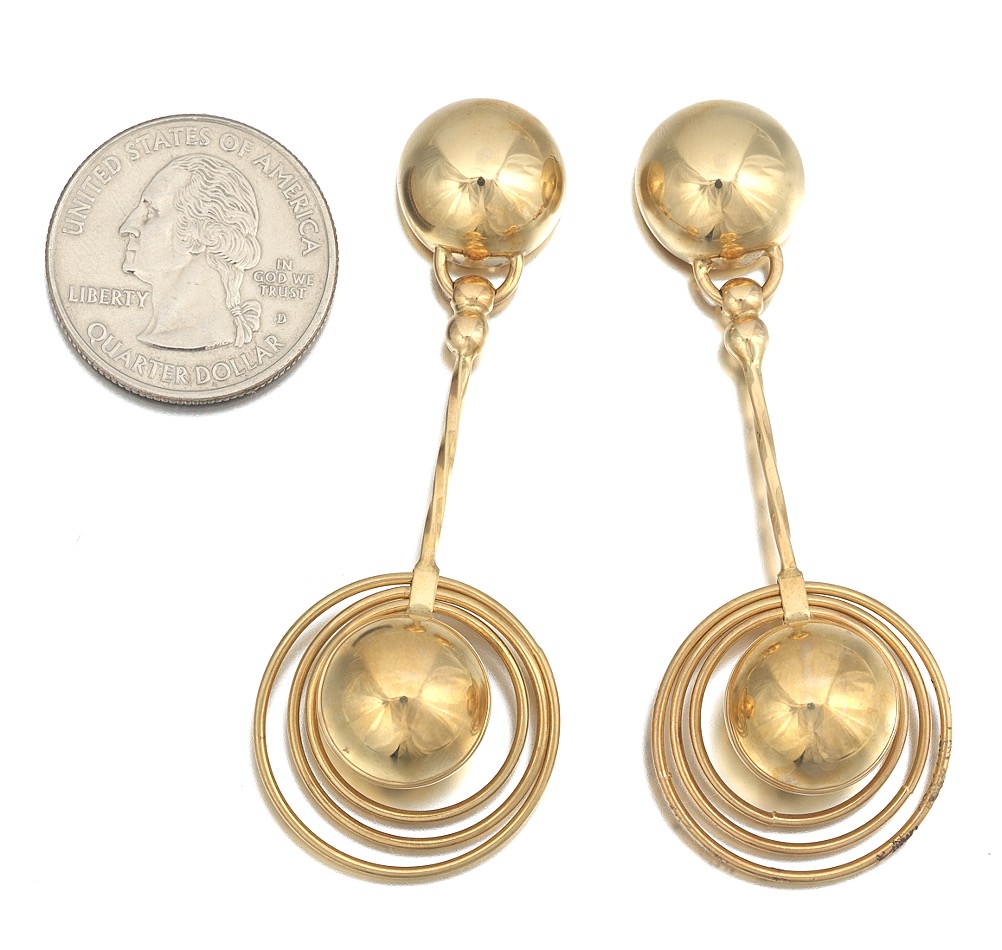 Pair of Saturn Style Gold Earrings - Image 2 of 6