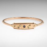 Ladies' Victorian Gold, Diamond, Blue Sapphire and Seed Pearl Bangle