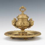 French Baroque Style D'Ore Bronze Inkwell with Underplate, ca 19th Century