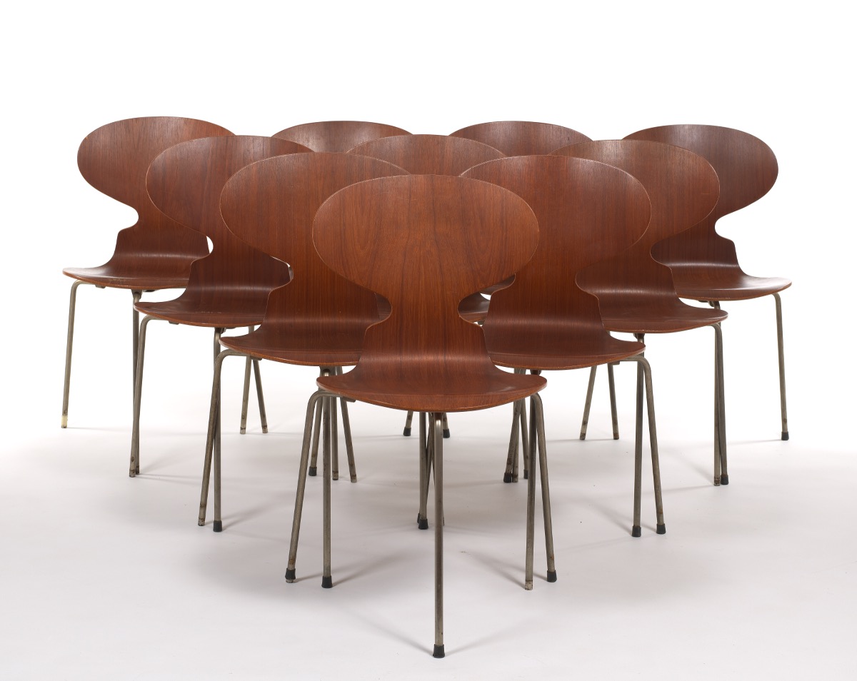 Ten Arne Jacobsen for Fritz Hansen "Ant" Wooden Chairs