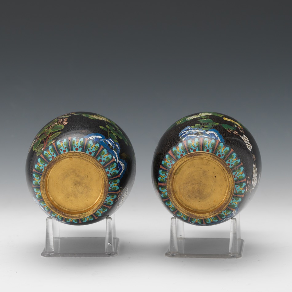 Pair of Chinese Cloissone Noire Mirror Image Vases, ca. Late Qing Dynasty/Republic Period - Image 8 of 10