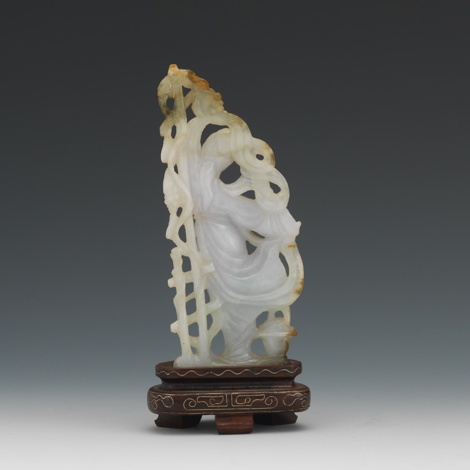 Chinese White/Lavender Carved Jade Quan Yin on Stand - Image 3 of 7