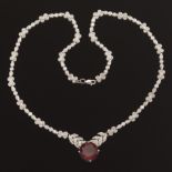 Ladies' Gold, 10 ct Purplish Pink Tourmaline and Diamond Necklace