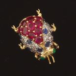 Ladies' LeVian Gold, Diamond, Ruby, Blue Sapphire and Emerald Lady Bug Pin Brooch