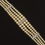 Ladies' Art Deco Platinum, Diamond and Pearl Bracelet