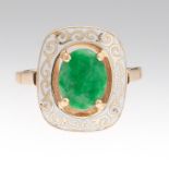 Ladies' Gold, Green Jade and Enamel Ring