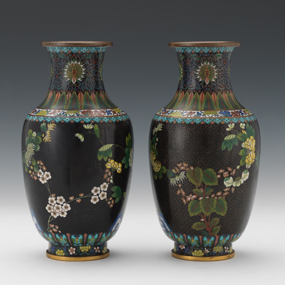 Pair of Chinese Cloissone Noire Mirror Image Vases, ca. Late Qing Dynasty/Republic Period - Image 3 of 10