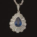 Ladies' Platinum, Gold, 2.57 CT Blue Sapphire and Diamond Pendant on Chain