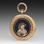 Swiss Gold and Enamel Portrait Hunter's Case Pocket Watch, Locle, ca. 19th Century