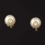 A Pair of Gold, Pearl and Diamond Earrings