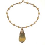 Ladies' Gold, Oversized Briolette Amber Citrine and Diamond Necklace