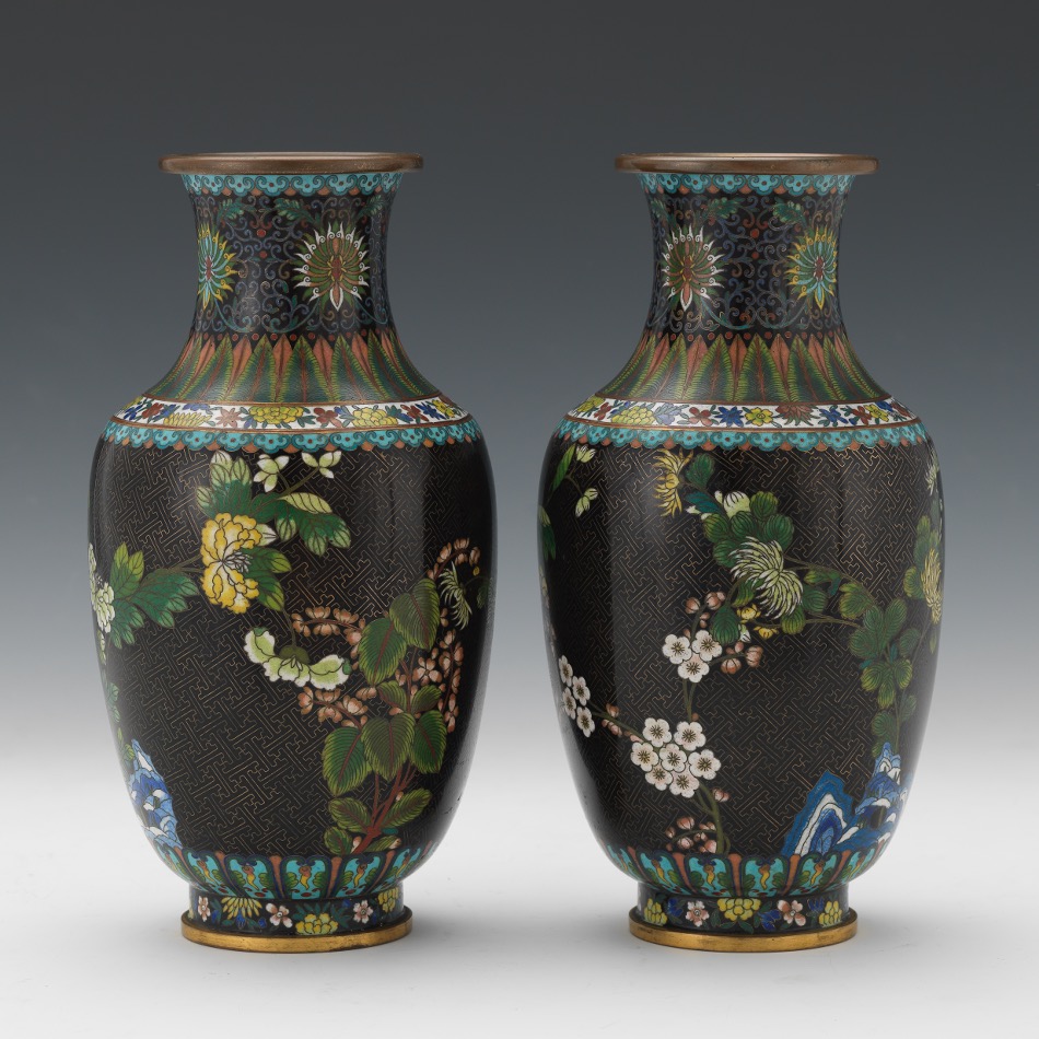 Pair of Chinese Cloissone Noire Mirror Image Vases, ca. Late Qing Dynasty/Republic Period - Image 6 of 10