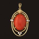 Ladies' Art Deco Gold, Diamond and Coral Pendant, ca. 1930's