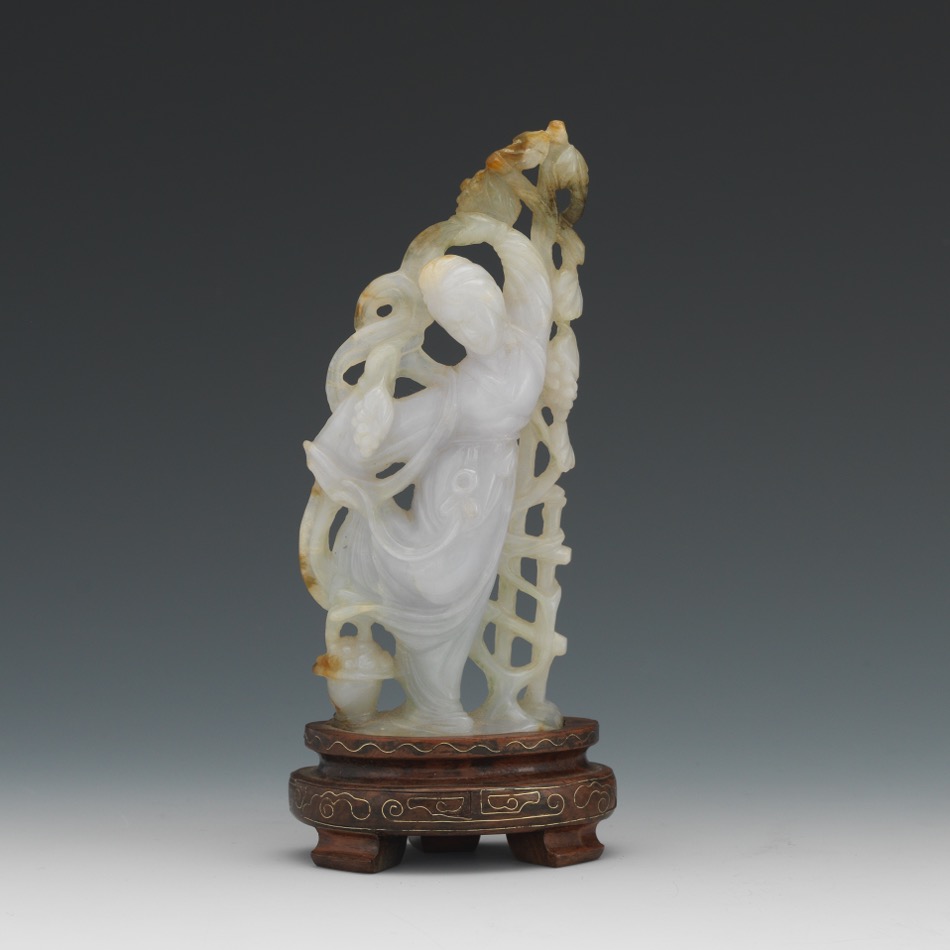 Chinese White/Lavender Carved Jade Quan Yin on Stand - Image 5 of 7