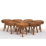 Eight Tony Paul Style Rattan Stools