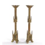 Large Gothic Revival Pair of Ecclesiastical Bronze Candle Holders