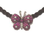 Ladies' Gold, Pink Sapphire and Diamond Butterfly Slider on Silk Cord