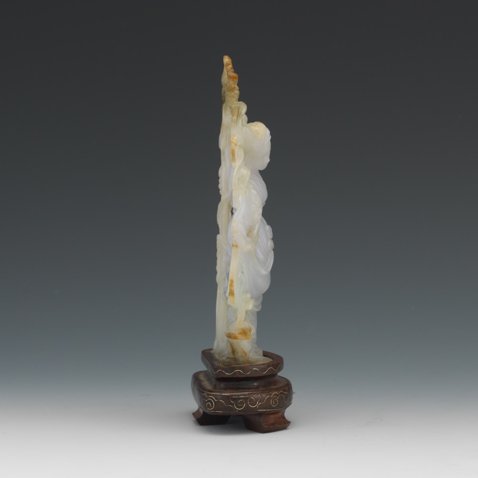 Chinese White/Lavender Carved Jade Quan Yin on Stand - Image 4 of 7