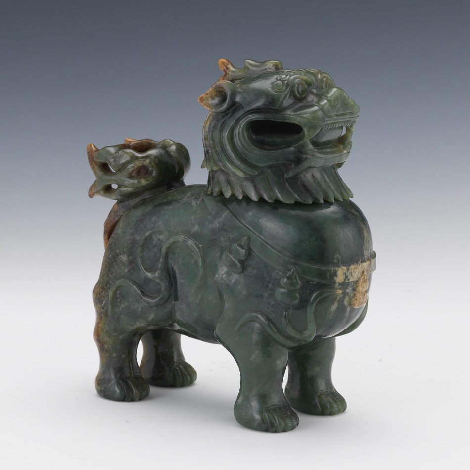 Chinese Carved Jade Foo Lion Vase