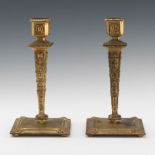 French Baroque Style Pair of D'Ore Bronze Candlesticks Fitted as Table Lamps, ca. Late 19th Century