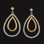 Ladies' Gold and Diamond Pair of Drop Hoop Earrings