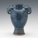 Chinese Ceramic Blue Glazed Double Phoenix Vase