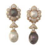 Large South Sea and Tahitian Pearl Detachable Drop Earrings with Diamonds in 18k Gold