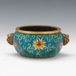 Chinese Cloisonne Enamel Bronze Incense Burner Bowl, ca. Late Qing Dynasty