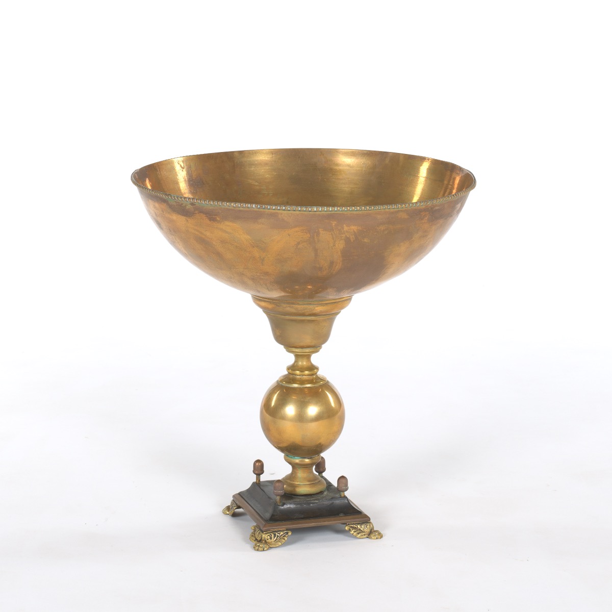 French Patinated Brass and Black Slate Centerpiece Bowl, ca. 19th Century