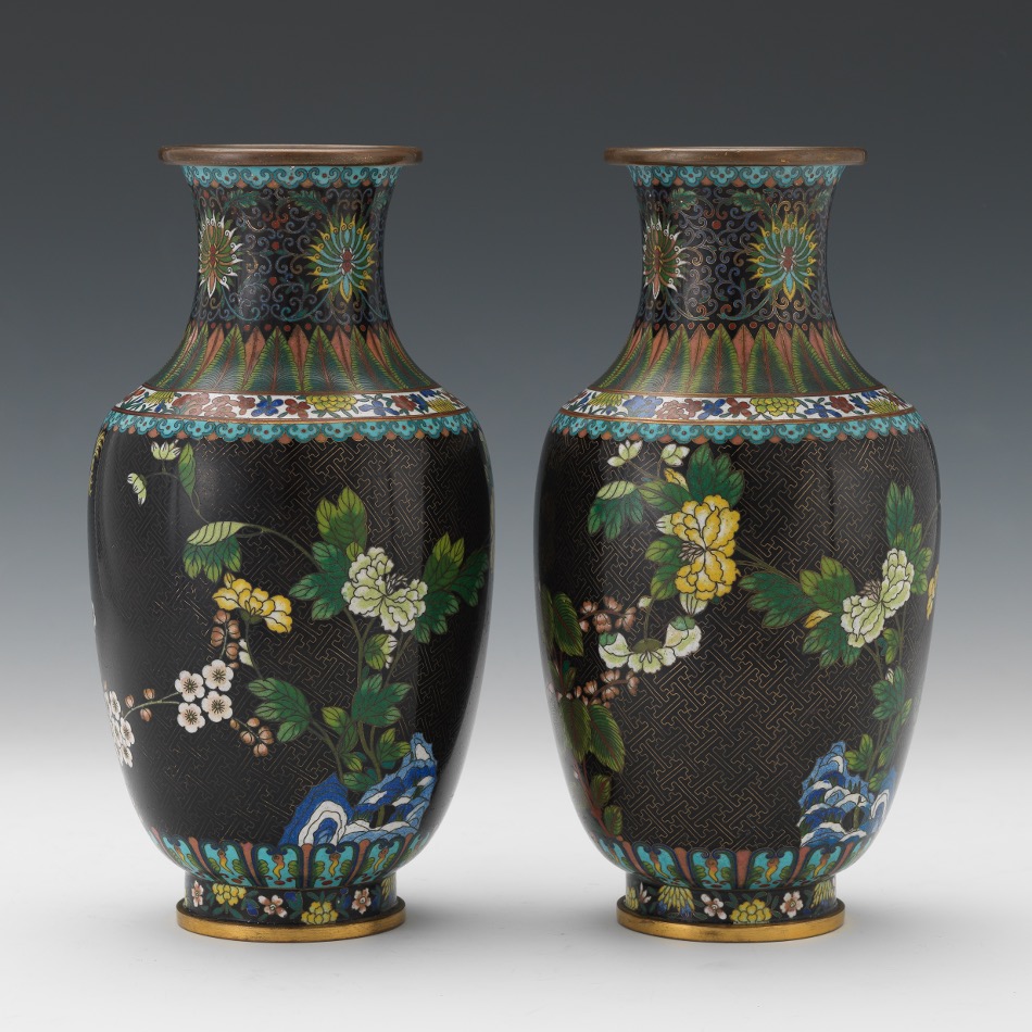 Pair of Chinese Cloissone Noire Mirror Image Vases, ca. Late Qing Dynasty/Republic Period - Image 2 of 10