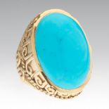 Ladies' Gold and Turquoise Color Cabochon Ring