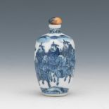 Chinese Antique Porcelain Blue and White Scenic Snuff Bottle, Qing Dynasty, Yongzheng Marks