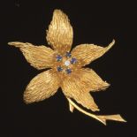 Ladies' Textured Flower Brooch with Sapphires and Diamond