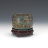 Chinese Plique-Ã¡-Jour Enamel Lidded Container/Bowl with Stand