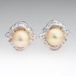 Pearl, Diamond and 18k White Gold Earrings