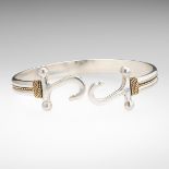 Armada, Design by Tommy, Sterling Silver and Gold Double Hook "Conception" Bangle