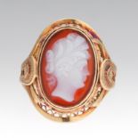 Victorian Ladies' Gold and Carved Carnelian Cameo Filigree Ring