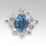 Ladies' Gold, 2.65 ct Blue Sapphire and Diamond Halo Ring