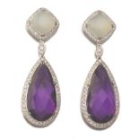 Moonstone and Amethyst Pendant Earrings